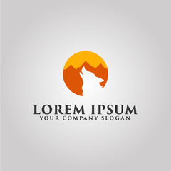 wolf logo. mountain landscape design concept template