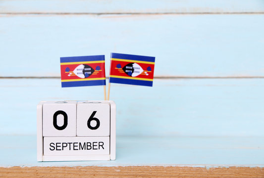SEPTEMBER 6 Wooden calendar Concept independence day of Swaziland and Swaziland national day.with space for your text - Powered by Adobe