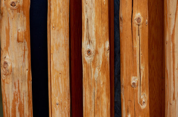 Texture, pine tree branches, arranged in a single row. Creative solution for a fence, exterior wall, design