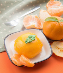 Orange cake and orange fresh,top view