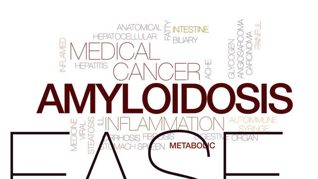 Amyloidosis animated word cloud, text design animation. Kinetic typography.