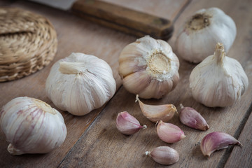 Garlic on wooden table