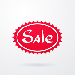 Vector illustration oval red tag of special offer sale with spiked contour. Discount price label. Sale promo marketing of advertising campaign in retail for shopping days. Isolated on white background