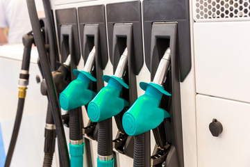 Guns at the gas station closeup, nobody