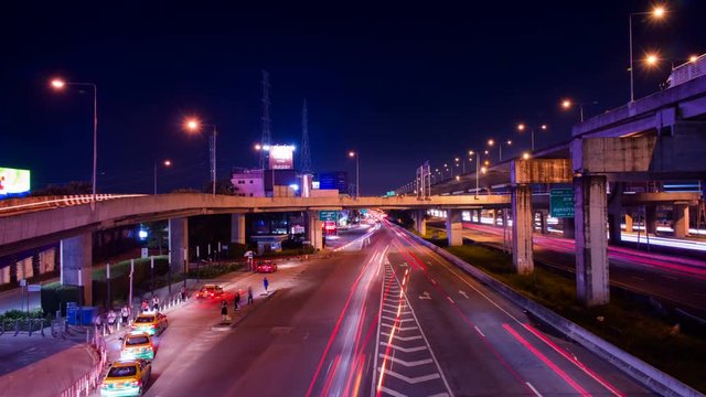 Bangkok, Thailand - Aug 31,2017 : Light trail on Bangna-Chon buri highway at night