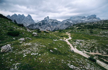 Fototapeta na wymiar Mountain landscape in the National Park Tre Cime di Lavaredo (Drei Zinnen) Trentino Alto Adidge, Dolomites, Italy.
