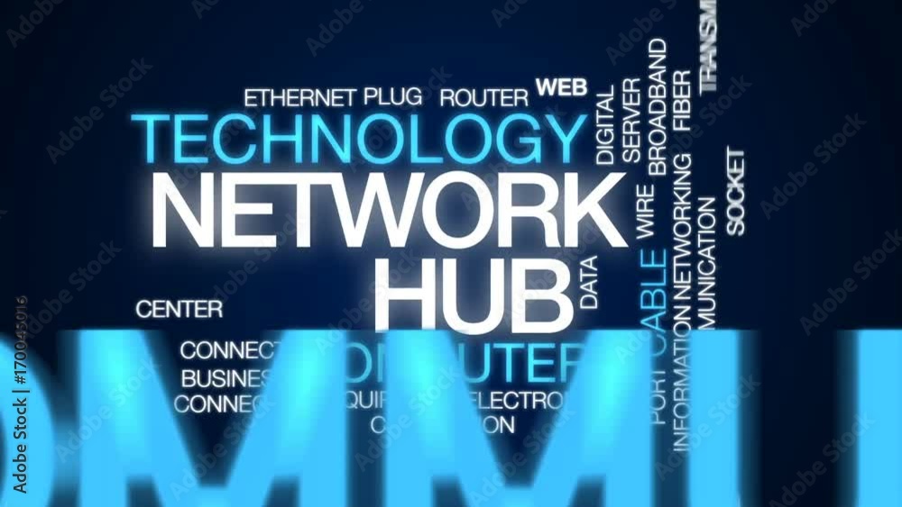 Poster network hub animated word cloud, text design animation.