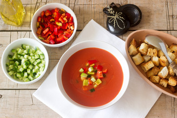 Gazpacho is a soup made of raw vegetables and served cold.