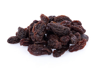 Dried raisins on white background