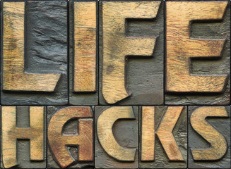 LIFE HACKS wooden letterpress