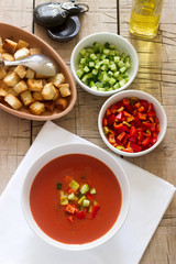 Gazpacho is a soup made of raw vegetables and served cold.