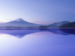 beautiful sky and reflection from mountain fuji at kawaguchiko lake japan