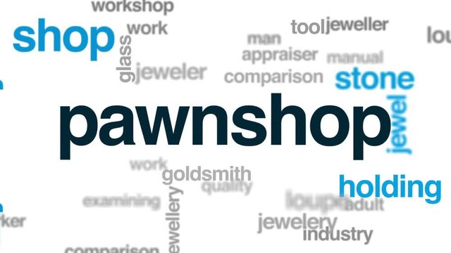 Pawnshop word cloud, text design animation.