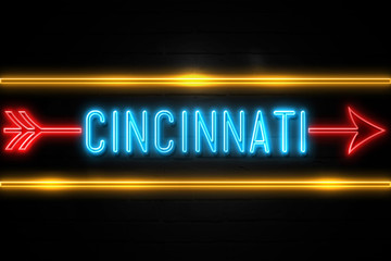 Cincinnati  - fluorescent Neon Sign on brickwall Front view