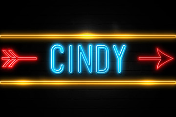 Cindy  - fluorescent Neon Sign on brickwall Front view