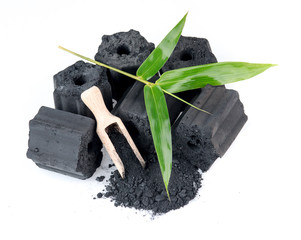 Natural wood charcoal isolated on white,Non smoke and odorless charcoal
