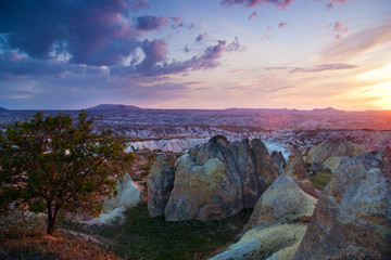 Fototapeta na wymiar Red Valley in Cappadocia near Goreme on sunset