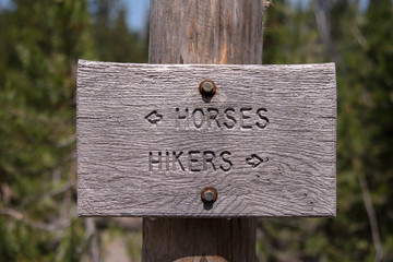 Horses Left Hikers Right Sign