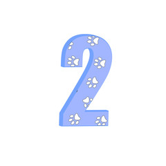 3d dots number two blue funny cute Sign isolated white background Traces of animals