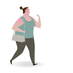 Vector illustration of plump woman in casual clothes under the white background. Cartoon realistic people illustartion. Flat young man.