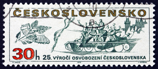 Postage stamp Czechoslovakia 1970 Russian Tank and Castle