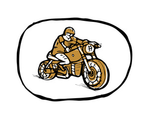 Obraz premium Moto biker theme, icon. Cafe racer. Golden, white