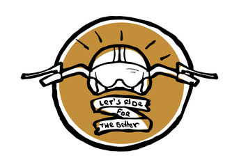 Moto biker theme, icon. Cafe racer. Golden, white