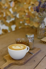 Latte coffee cup and tea,Hot coffee in white mug,hot tea