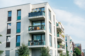 modern apartment houses with steel balcony
