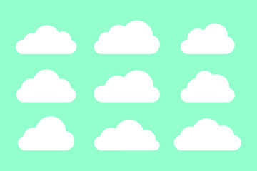 Set of white clouds collection on blue background