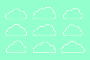 Set of white clouds collection on blue background