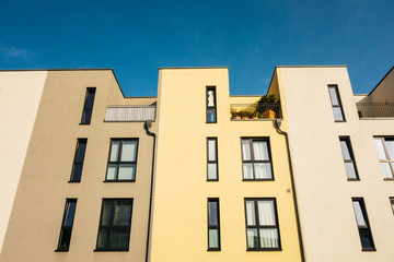 low colored townhouses in detailed view