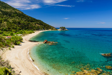 Fototapeta premium The scenic Potami beach, a popular destination on the Greek island of Samos, Greece