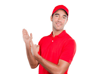 Naklejka premium Confident delivery man welcoming