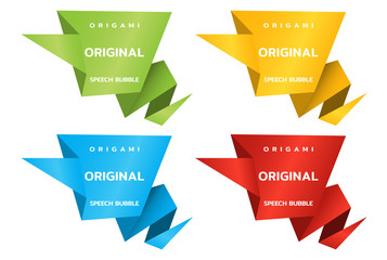 Origami paper speech bubble. Template of price tag banners for catalog. Color stickers. Vector