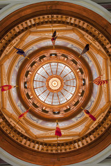 Looking up at the interior dome of the Kansas State Capitol.