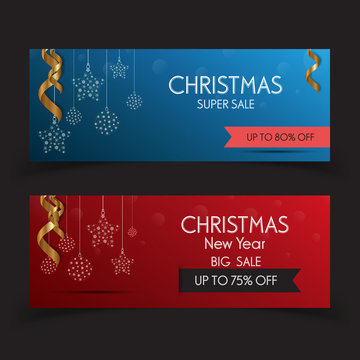 Banner christmas sale . Set of vector design elements.