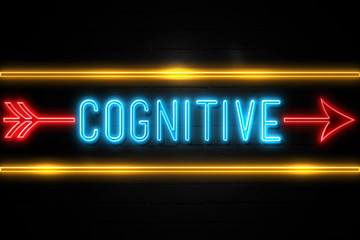 Cognitive - fluorescent Neon Sign on brickwall Front view
