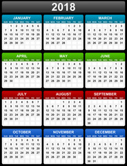 Simple editable 2018 year vector calendar. Sundays first.