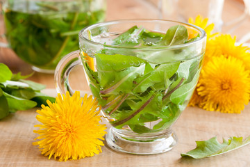 Dandelion tea - hot water poured over dandelion leaves