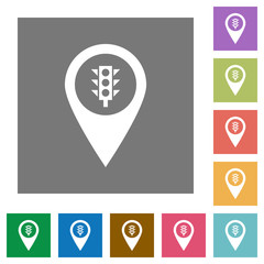 Traffic light GPS map location square flat icons