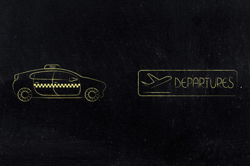 taxi car next to flight departures icon © faithie