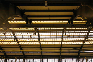 historical train station in warm yellow colors