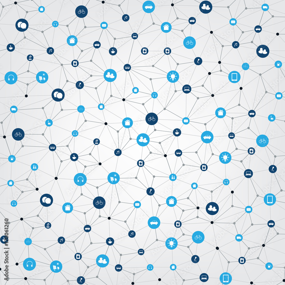 Aufkleber internet of things or cloud computing design concept with connected icons representing various smart