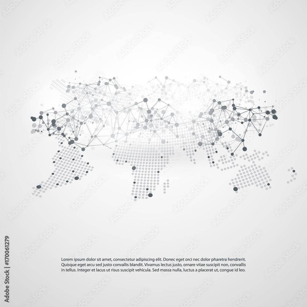 Poster cloud computing and networks with world map - abstract global digital network connections, technolog