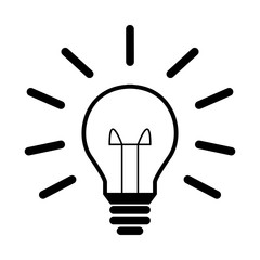 Glühbine mit Strahlen - Icon, Symbol, Piktogramm, grafisches Element - outline - schwarz - Hintergrund weiß - Vektor