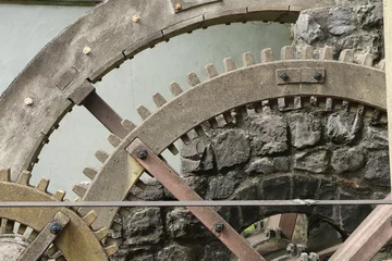 Papier Peint photo Moulins Gear wheels of a historic water mill, Zahnräder einer historischen Wassermühle