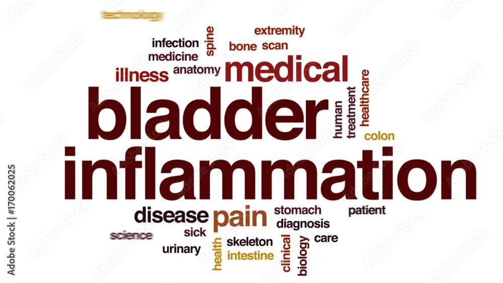 Sticker Bladder inflammation animated word cloud, text design animation.