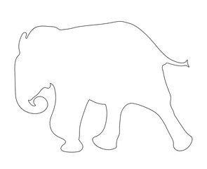 Outline of an african Elephant - digitally handdrawn illustration on white background
