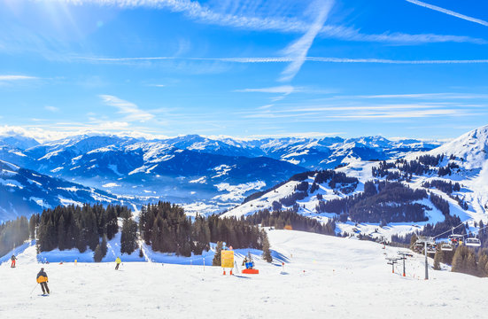 On the slopes of the ski resort Brixen im Thalef. Tyrol, Austria